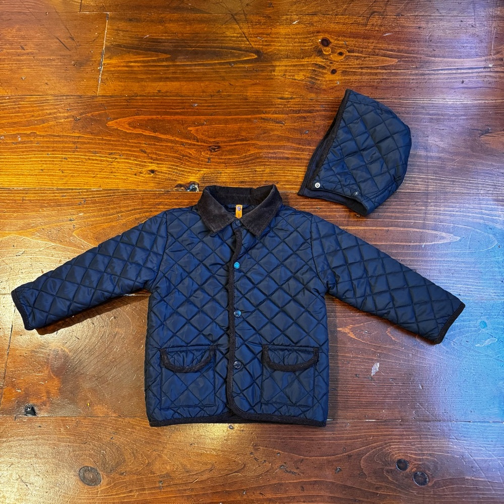 Mayoral Quilted Barn Style Jacket - Dark‎ Blue and Brown Corduroy. 24 months